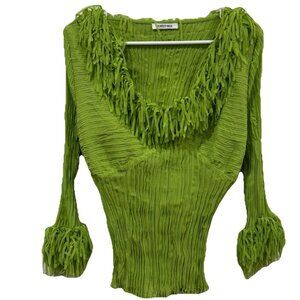 Kaelyn Max Vintage Fringe Off The Shoulder Chiffon Long‎ Sleeve XLarge Green XL